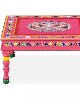 Konferenčné stolíky Konferenčný stolík ručne maľovaný Dekorhome Ružová