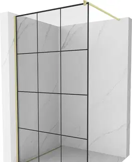 Sprchové dvere MEXEN/S - Kyoto Sprchová zástena WALK-IN 100 x 200, čierny vzor 8 mm, zlatá kartáčovaná 800-100-101-55-77
