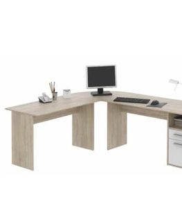 Písacie a pracovné stoly KONDELA Maurus MA11 New rohový pc stolík dub sonoma / biela