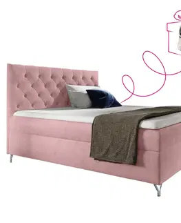 Postele Boxspringová posteľ, 160x200, ružová látka Velvet, GULIETTE + darček