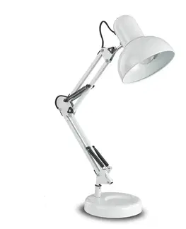 Stolové lampy na písací stôl Ideallux Stolná lampa Kelly s kĺbovým ramenom, E27, biela