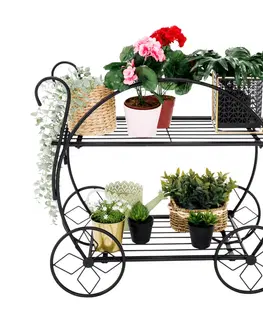 Kvetináče a truhlíky Retro stojan na kvety, vozík, čierna, ODRIO