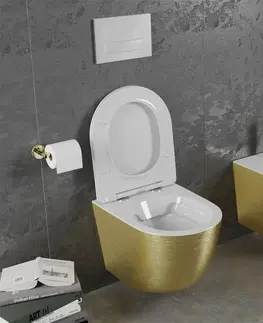 Záchody MEXEN - Lena Závesná WC misa vrátane sedátka s slow-slim, duroplast, biela/zlatá vzor línia 30224007