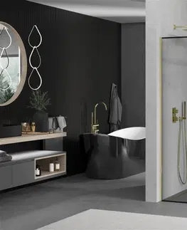 Sprchové dvere MEXEN/S - Kioto Sprchová zástena Walk-in 150 x 100 cm, čierny vzor, zlatá 800-150-202-50-70-100
