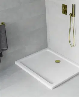 Vane MEXEN/S - Flat sprchová vanička obdĺžniková slim 80 x 70 cm, biela + zlatý sifón 40107080G