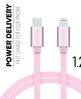 Dáta príslušenstvo Dátový kábel Swissten textilný s USB-C + Lightning konektormi a podporou rýchlonabíjania, Rose Gold 71525205