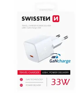 Nabíjačky pre mobilné telefóny Mini Adaptér Swissten GaN USB-C 33W POWER DELIVERY, biely 22055100