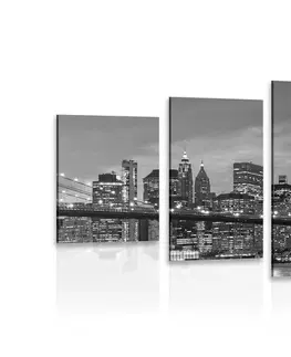 Čiernobiele obrazy 5-dielny obraz očarujúci most v Brooklyne v čiernobielom prevedení