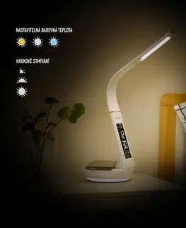 Stolové lampy Retlux RTL 203 Stolná LED lampa s displejom a Qi dobíjaním biela, 6 W