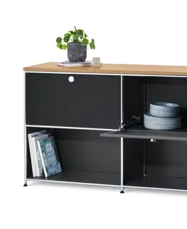 Office Furniture Kovová odkladacia skrinka »CN3« s drevenou doskou a výklopnými priečinkami, ktoré možno ľubovoľne umiestniť, čierna