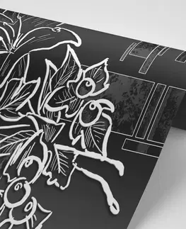 Samolepiace tapety Samolepiaca tapeta čiernobiela kvetinová ilustrácia
