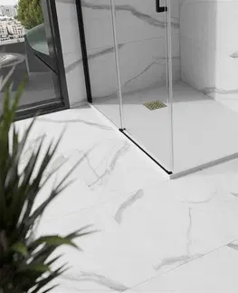 Vane MEXEN/S - Stone+ obdĺžniková sprchová vanička 80 x 70, biela, mriežka zlatá 44107080-G