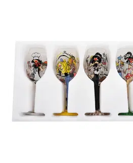 Poháre TEMPO-KONDELA HILY, poháre na víno, set 4 ks, ručne maľované, sklo