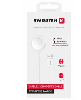 Nabíjačky pre mobilné telefóny Swissten Nabíjací magnetický kábel pre Apple Watch USB-A 1,2 m, biely