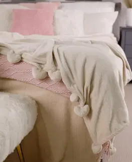 Deky TEMPO-KONDELA ASTANA, plyšová deka s brmbolcami, svetlobéžová, 150x200 cm