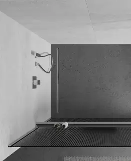 Sprchové dvere MEXEN/S - Kioto+ Sprchová zástena WALK-IN s poličkou a držiakom uterákov 90 x 200, prúžky 8 mm, chróm 800-090-121-01-09