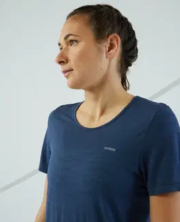 nordic walking Dámske bežecké bezšvové tričko Kiprun Run 500 Confort sivomodré