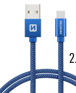 Dáta príslušenstvo Dátový kábel Swissten textilný s USB-C konektorom a podporou rýchlonabíjania, Blue 71521308