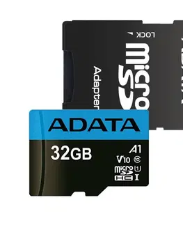 Pamäťové karty ADATA Micro SDHC Premier 32GB + SD adaptér, UHS-I A1, Class 10 - rýchlosť 85 MB/s (AUSDH32GUICL10A1-RA1)