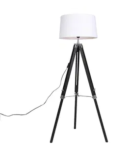 Stojace lampy Stojatá lampa Tripod čierna s tienidlom 45cm ľanová biela