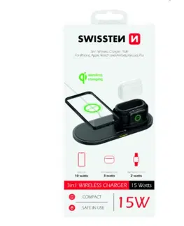 Nabíjačky pre mobilné telefóny Bezdrôtová nabíjačka Swissten 3v1, čierna 22055506