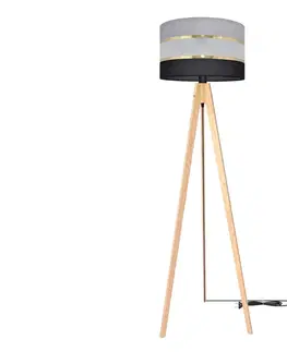 Lampy  Stojacia lampa HELEN 1xE27/60W/230V šedá/čierna/zlatá/borovica 
