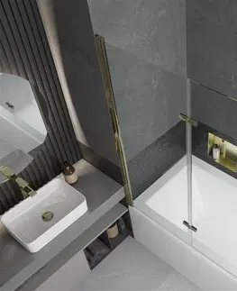 Sprchové dvere MEXEN/S - Cube obdĺžniková vaňa 180 x 80 cm s panelom + vaňová zástena 120 cm, transparent, zlatá 550518080X9212025000