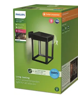 Solárne svetlá so senzorom pohybu Philips Solárne nástenné svietidlo Philips LED Camill čierne/čierne, 14 x 14 cm