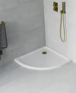Vane MEXEN/S - Flat sprchová vanička štvrťkruhová slim 100 x 100 cm, biela + zlatý sifón 41101010G