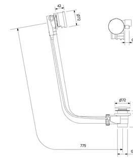 Kúpeľňa POLYSAN - Vaňová súprava s napúšťaním, bovden, dĺžka 775mm, zátka 72mm, chróm 71685