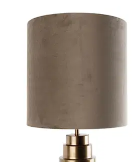 Stolove lampy Tafellamp brons velours kap taupe met goud 40 cm - Bruut