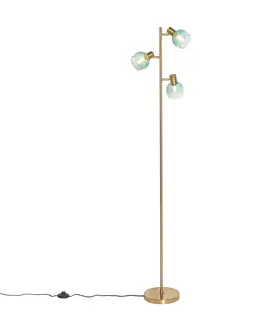 Stojace lampy Stojacia lampa Art Deco zlatá so zeleným sklom 3 svetlá - Vidro