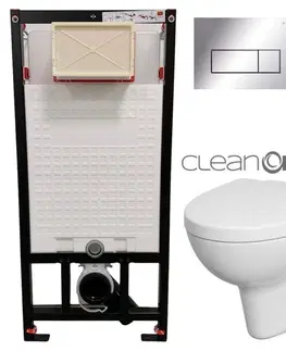 Záchody DEANTE Podstavný rám, pre závesné WC misy + SLIM tlačidlo chrom + WC CERSANIT CLEANON PARVA + SEDADLO CST_WC01 051P PA1
