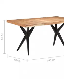 Jedálenské stoly Jedálenský stôl masívne drevo / oceľ Dekorhome 160x80x76 cm
