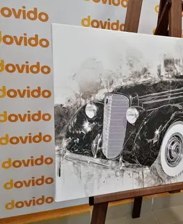 Čiernobiele obrazy Obraz historické retro auto v čiernobielom prevedení