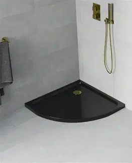 Vane MEXEN/S - Flat sprchová vanička štvrťkruhová slim 80 x 80 cm, černá + zlatý sifón 41708080G