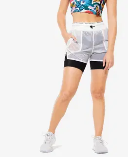 fitnes Dámske šortky 2 v 1 na kardio fitness biele