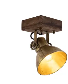 Nastenne lampy Priemyselný stropný bodový svetlomet bronz s drevom 18 cm - mango