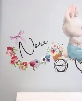 Nálepky na stenu Nálepka na stenu s menom - Zajačik s kvetmi