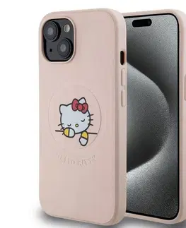 Puzdrá na mobilné telefóny Zadný kryt Hello Kitty PU Kitty Asleep Logo MagSafe pre Apple iPhone 15, ružové 57983116923
