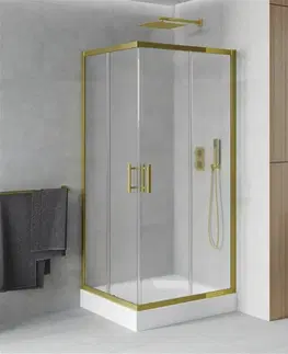 Vane MEXEN/S - Rio sprchovací kút štvorec 90 x 90 cm, dekor, zlato + vanička Rio vrátane výpuste 860-090-090-50-30-4510