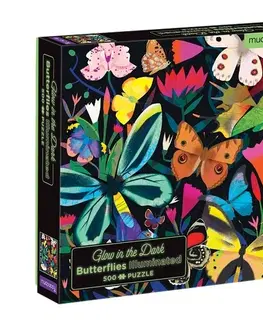 500 dielikov Mudpuppy Rodinné Puzzle svietiace v tme Motýle 500 Mudpuppy