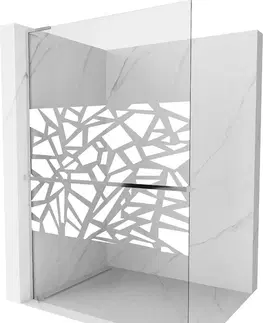 Sprchové dvere MEXEN/S - Kioto+ L Sprchová zástena WALK-IN s poličkou a držiakom uterákov 120 x 200 cm, biely vzor, chróm 800-120-123-01-85