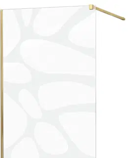 Sprchové dvere MEXEN/S - KIOTO Sprchová zástena WALK-IN 140x200 cm 8 mm, zlatá, biely vzor 800-140-101-50-97