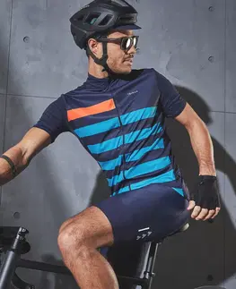 dresy Pánsky letný dres RC500 na cestnú cyklistiku s krátkym rukávom modro-oranžový