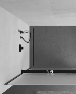 Sprchové dvere MEXEN/S - KIOTO Sprchová zástena WALK-IN s poličkou a držiakom uterákov 70 x 200, matné sklo 8 mm, čierna 800-070-121-70-30