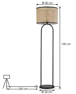 Stojacie lampy Lindby Lindby Yaelle stojacia lampa kov ratan výška 146cm