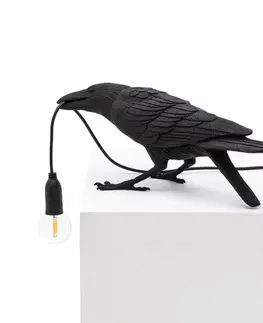 Vnútorné dekoratívne svietidlá SELETTI Stolová LED lampa Bird Lamp, hrajúca, čierna