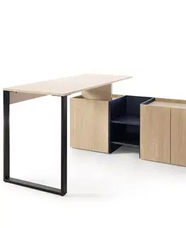 Moderné kancelárske stoly Písací Stôl Sergio SE8+Komoda 3D Béžová /Dub/Námornícka Modrá