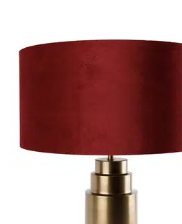 Stolove lampy Tafellamp brons velours kap rood met goud 50 cm - Bruut